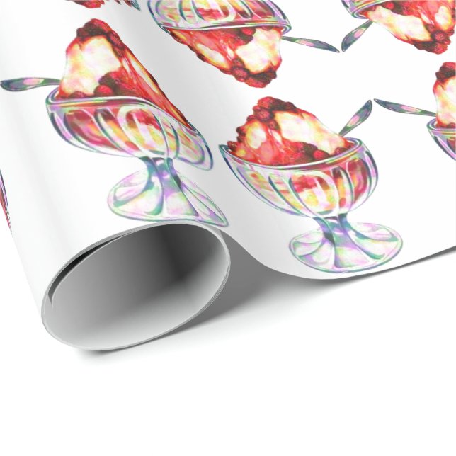 Papel De Presente Vintage sorvete sundae vermelho castanho (Ponta do rolo)