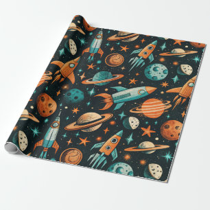 Papel De Presente Vintage Spacecraft Rocket ships Pattern - Cosmos(2