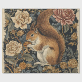 Papel De Presente Vintage Squirrel and Flowers Pattern