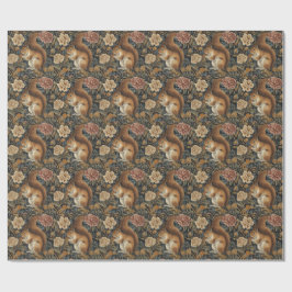 Papel De Presente Vintage Squirrel and Flowers Pattern