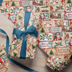Papel De Presente Vintage Stamp Ticket Fúcil Natal