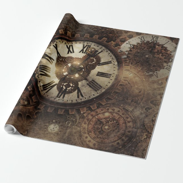 Papel De Presente Vintage Steampunk Clocks (Desenrolado)