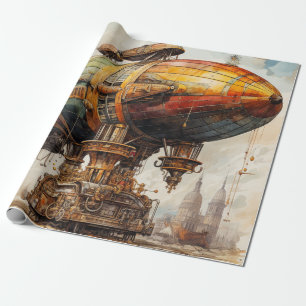 Papel De Presente Vintage Steampunk Zeppelin (1)