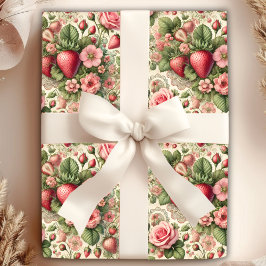 Papel De Presente Vintage Strawberry primeiro aniversario Party