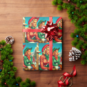 Papel De Presente Vintage Style Cowgirl Natal