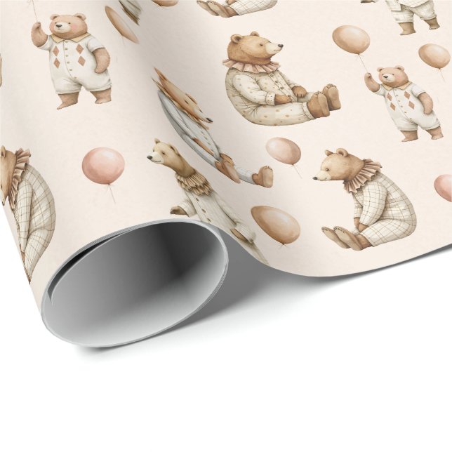 Papel De Presente Vintage teddy bears and balloons (Ponta do rolo)