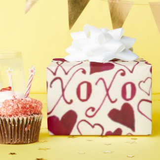 Papel De Presente Vintage-Theme Namorados XXOO Vermelho Caligrafia