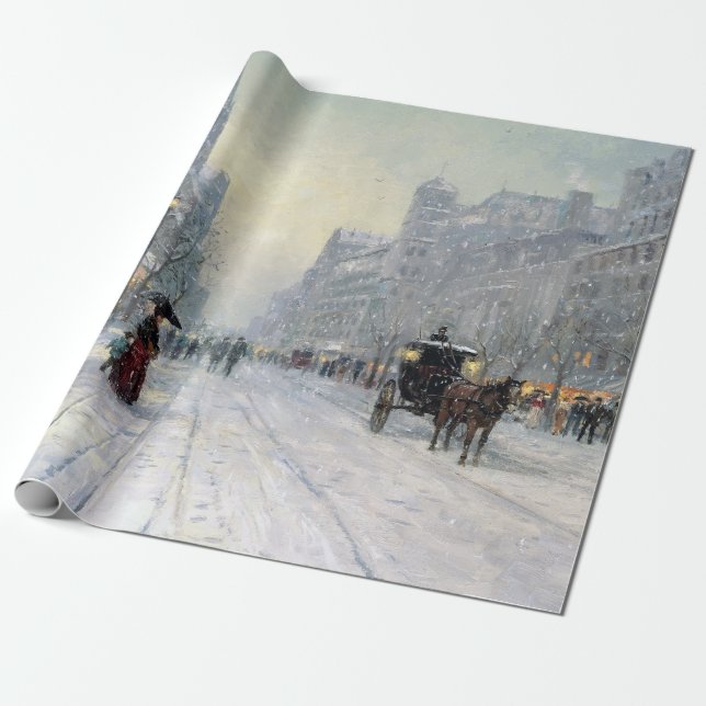 Papel De Presente Vintage Town Winter Christmas Promenade (Desenrolado)