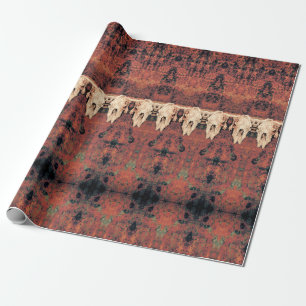 Papel De Presente Vintage Tribal Patterno Rust Orange Bull Crânio