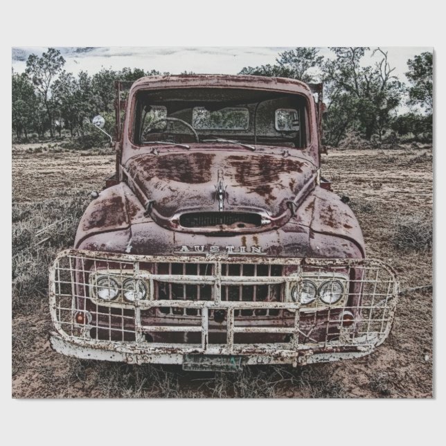 Papel De Presente Vintage Truck Austin (Aberto)