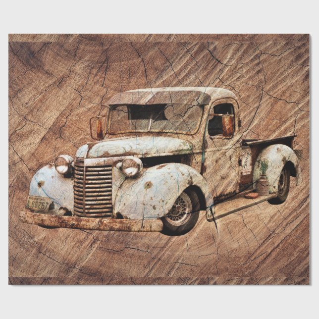 Papel De Presente Vintage Truck Rustic Wood (Aberto)