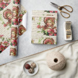Papel De Presente Vintage, Victorian Christmas Flowers Pink<br><div class="desc">Garotinha doce de chapéu cor-de-rosa, vestimenta e fitas com rosas selvagens cor-de-rosa em papel antigo bege e antigo roteiro caligrafia manuscrito no fundo, perfeito para o festivo, Dia de os namorados, aniversários, Dia de as mães, plástico de presente de Chá de fraldas ou artesanatos de efemércia vintage e de desacoplamento....</div>