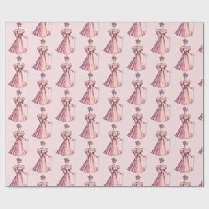 Papel De Presente Vintage Victorian Fashion Woman Pink Dress Blush