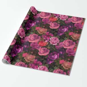 Papel De Presente Vintage Victorian Purple Rosa Padrão em preto