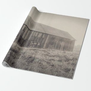 Papel De Presente Vintage, Vintage, Black E White Barn, No Campo
