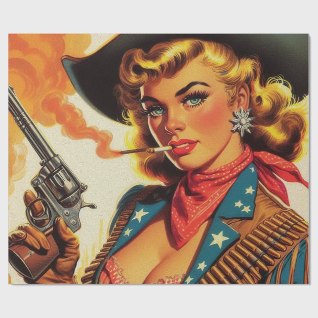 Papel De Presente Vintage Western Cowgirl Pin Up (Aberto)