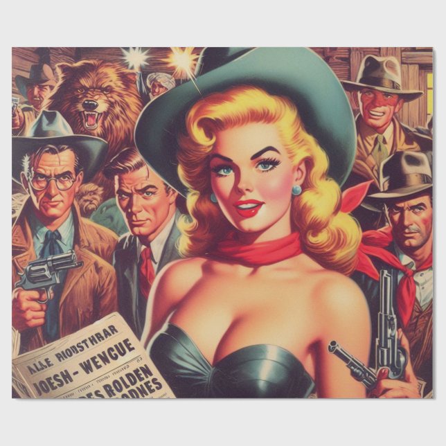 Papel De Presente Vintage Western Pulp Girl (Aberto)