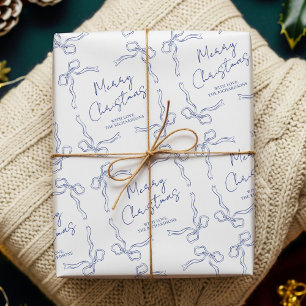 Papel De Presente Vintage Whimsic Arcos Família Nome Azul Festivo