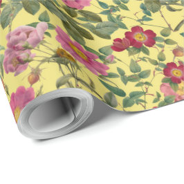 Papel de Presente Vintage Wild Rose em Amarelo Bor