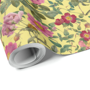 Papel de Presente Vintage Wild Rose em Amarelo Bor