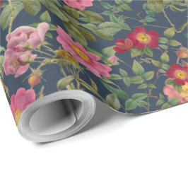 Papel de Presente Vintage Wild Rose em Azul Meia-N