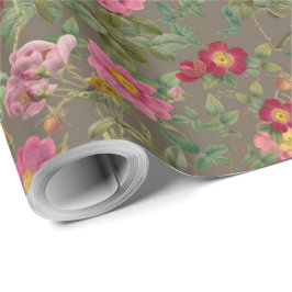 Papel de Presente Vintage Wild Rose em Marrom Noz