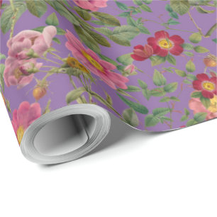 Papel de Presente Vintage Wild Rose em Roxo Orquíd