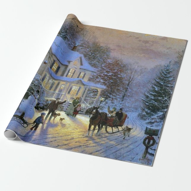 Papel De Presente Vintage Winter Town Christmas (Desenrolado)