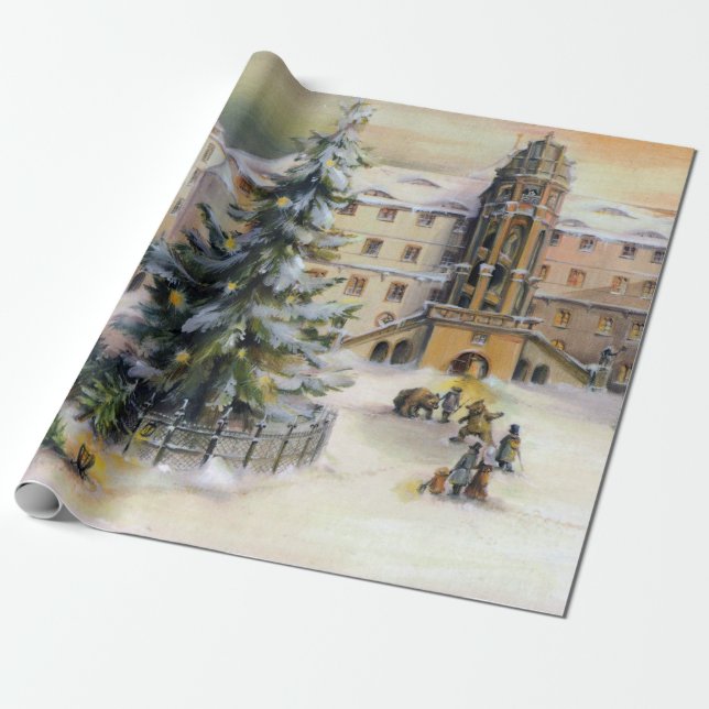 Papel De Presente Vintage Winter Town Christmas (Desenrolado)