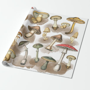 Papel De Presente Vintage Woodland Forest Mushroom