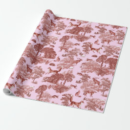 Papel De Presente Vintage Woodland Fox Hare Red Pink