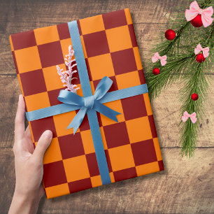 Papel De Presente Vintage Xadrez Bege e Laranja