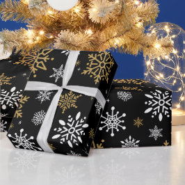 Papel De Presente Vintagem de Flocos de Neve Preto e Gol de Natal