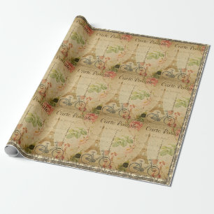 Papel De Presente Vintagem Parisiense Com Eiffel