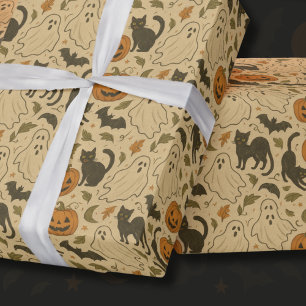 Papel De Presente Vintumn Ghosts & Black Cats Halloween