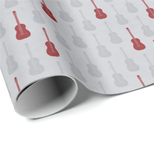 Papel De Presente Violão Acústico Grungy bolinhas branco vermelho