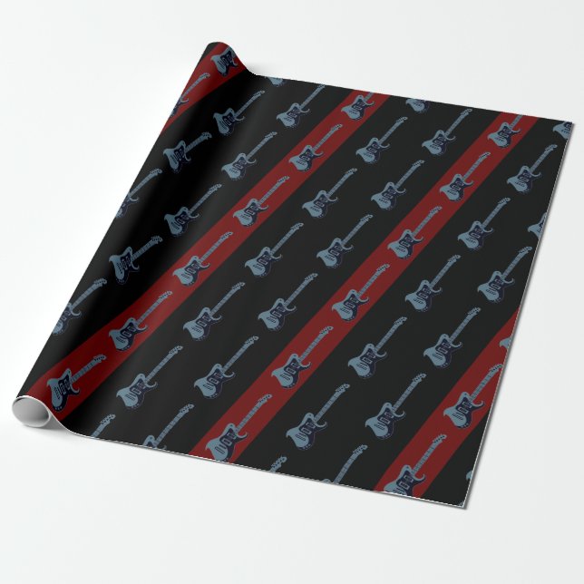 Papel De Presente Violão Elétrico Moderno Vermelho Negro Azul Escuro (Desenrolado)