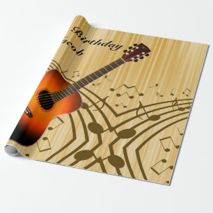 Papel De Presente Violão Personalizado e Notas Musicais Aniversári