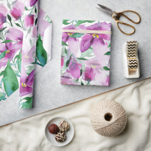 Papel De Presente Violeta Água-marinha Floral Pintada à Mão