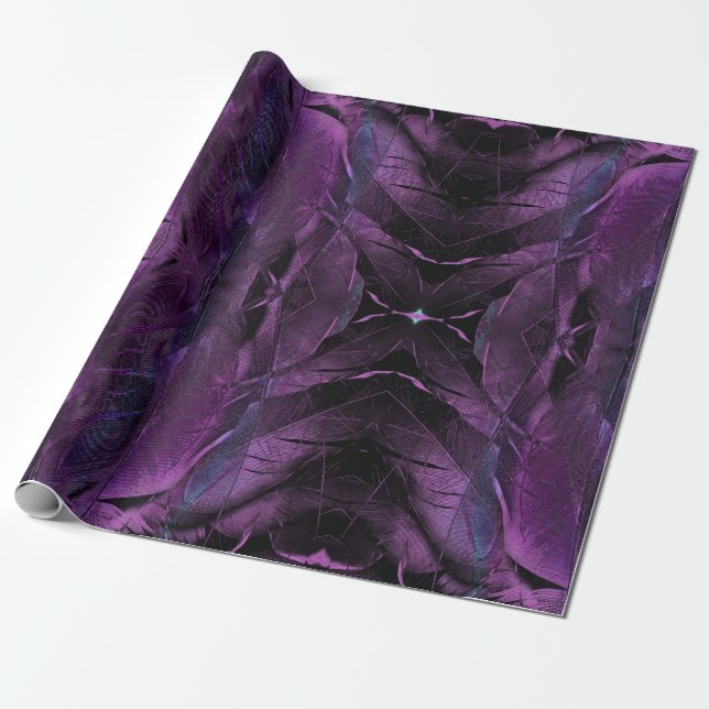 Papel De Presente Violeta azul roxo preto textura abstrata de pena (Desenrolado)