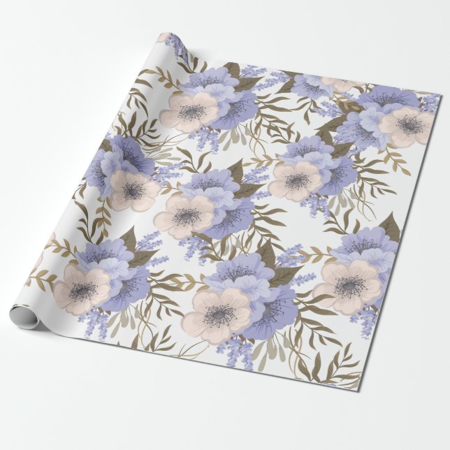 Papel De Presente Violeta Romântica e Placa Botânica de Sage (Desenrolado)