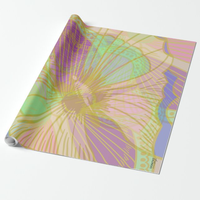 Papel De Presente Violeta Rosa-Rosa Dourada Elegante (Desenrolado)