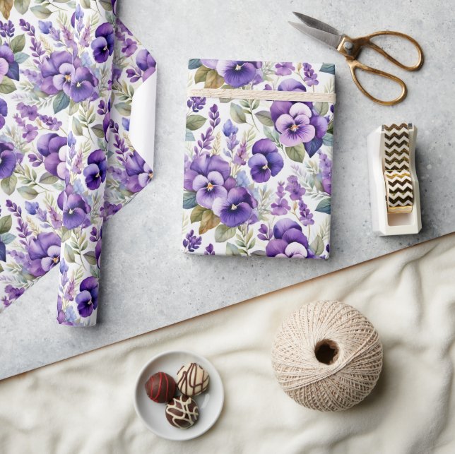 Papel De Presente Violetas Florais Elegantes em Aquarela Roxa (Artesanato)
