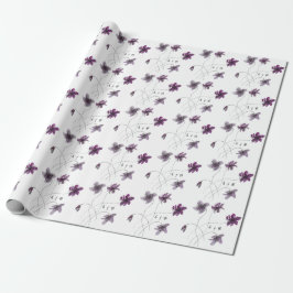 Papel De Presente Violetas Selvagens Molhadas Por Aquarelas, Monogra
