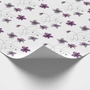 Papel De Presente Violetas Silvestres Aquarela Monograma Pintado à M