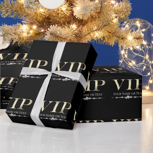 Papel De Presente VIP Dourado Glamouroso em Preto (Feriados)