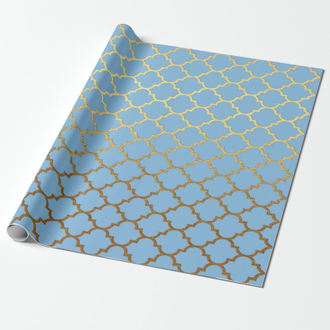 Papel De Presente Vip Geométrico do Ouro Azul de Arte Moderna (Desenrolado)