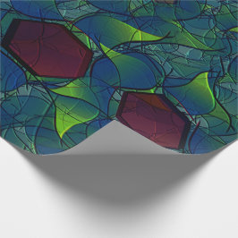 Papel De Presente Virado ao azul com hexágono vermelho escuro rendil