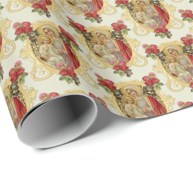 Papel De Presente Virgem Católica Elegante Mary Rosa vermelha Wrap d (Ponta do rolo)