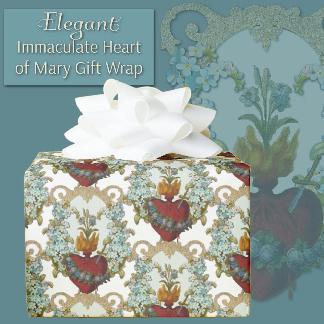 Papel De Presente Virgem Católica Religiosa Mary Imaculada Coração (Traditional Catholic Sorrowful and Immaculate Heart of Mary Gift Wrap)